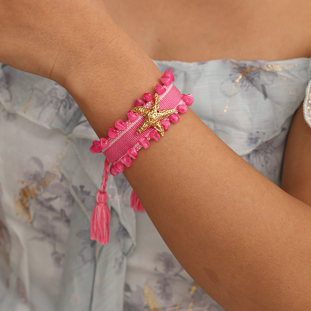 Starfish on a polyester bag Stainless steel bracelet   
