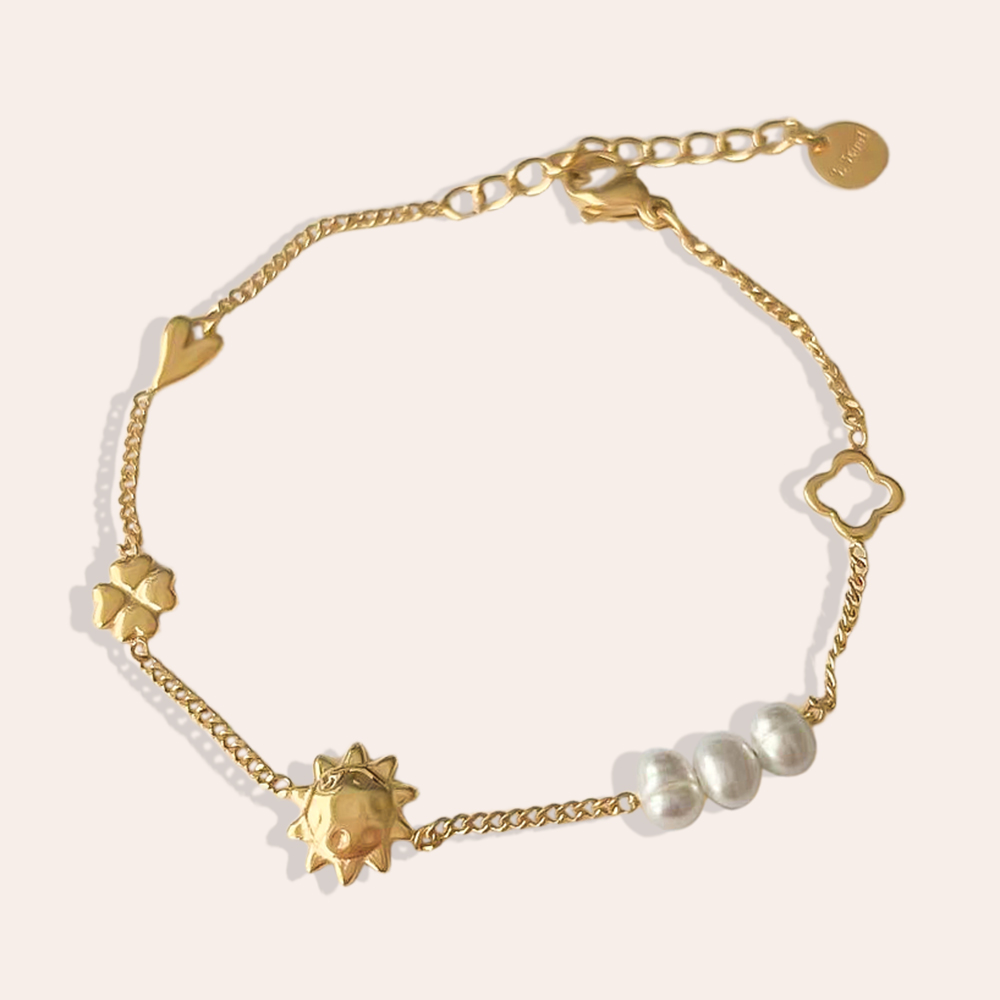 16cm sun clover heart and pearl stainless steel bracelet 