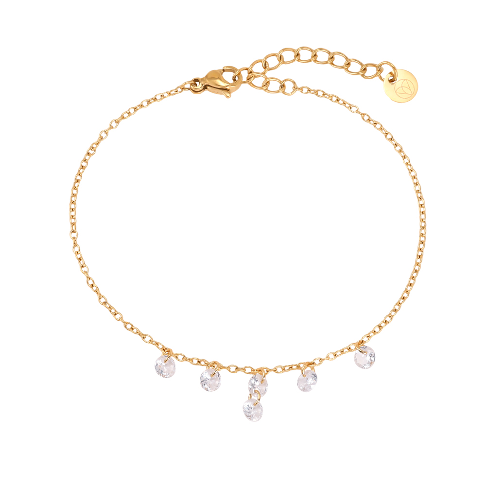 Stainless steel bracelet 17cm round zirconia