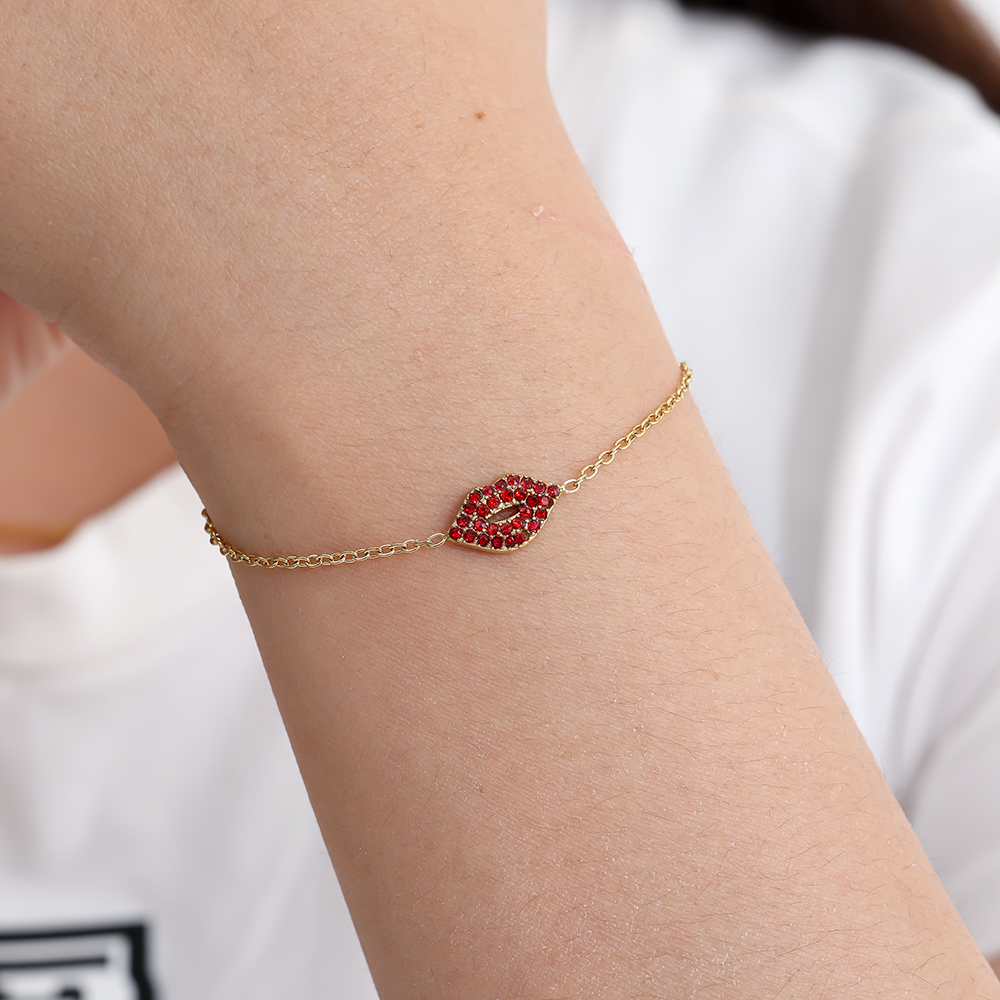 17cm Diamond Red Lip stainless steel bracelet  