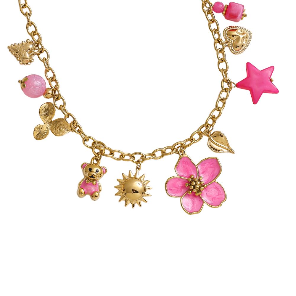 42cm resin flower sun pendant stainless steel necklace