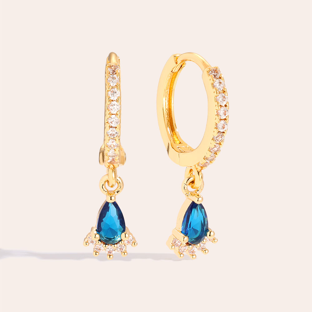 2.4cm Nice Blue Diamonds Gold-plated Earrings      2.4cm Nice Blue Diamonds Gold-plated Earrings