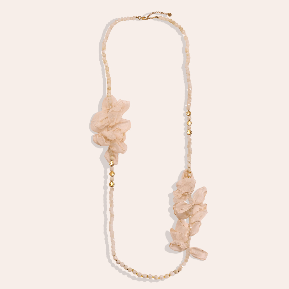 90cm crystal necklace with petals Stainless steel necklace        