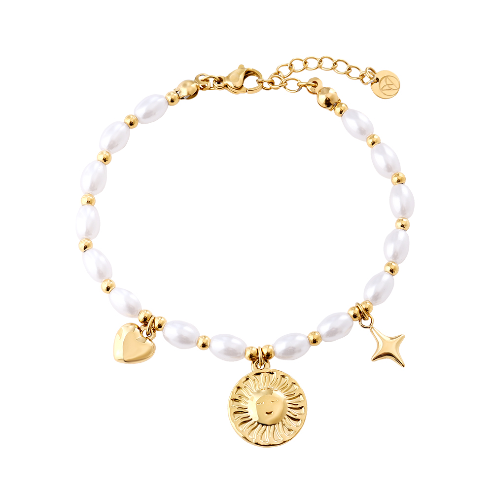Stainless steel bracelet 17cm Pearl Chain With Charms