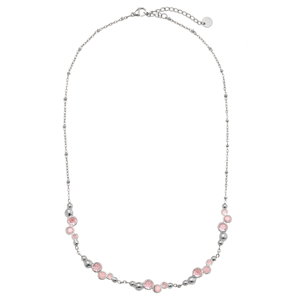 42cm Pro Pink Round Diamond Stainless Steel Necklace     