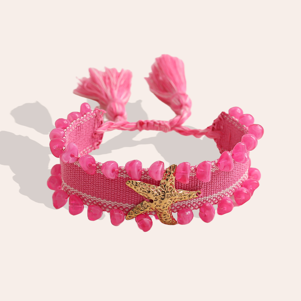 Starfish on a polyester bag Stainless steel bracelet   