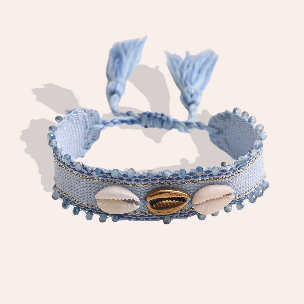 Shell on a polyester bag Stainless steel bracelet