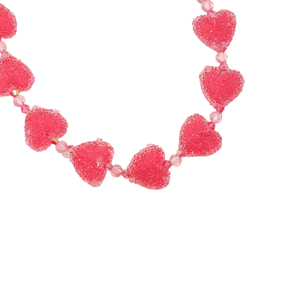 38cm Acrylic Pink Heart Chain Stainless Steel Necklace   