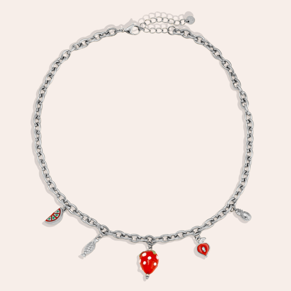 42cm Strawberry Heart stainless steel necklace
