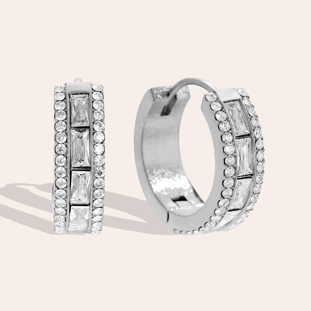14mm Diamond Vintage Hoop Stainless Steel Earrings    