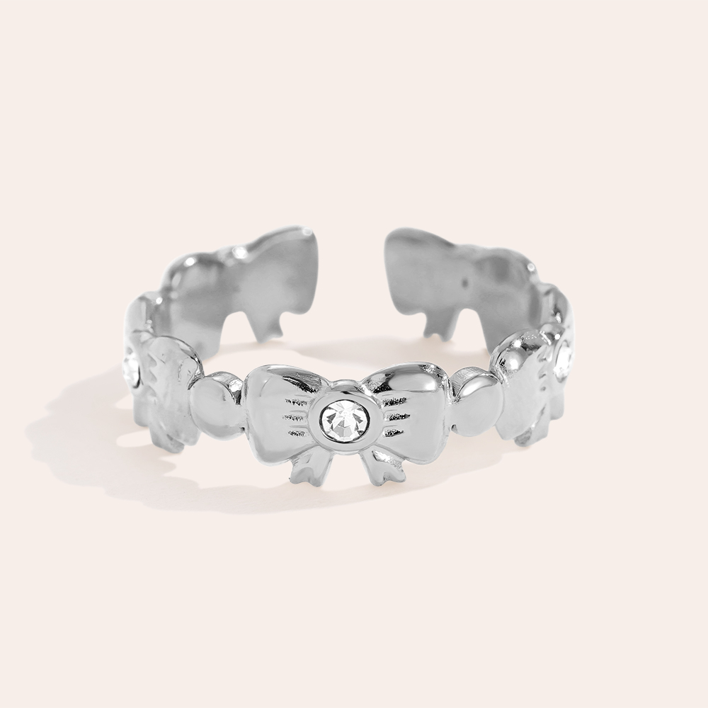 Diamond And Bowtie Stainless Steel Ring    