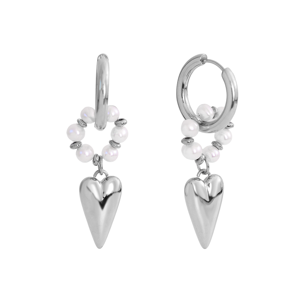 47*20mm heart freshwater pearl stainless steel earrings 