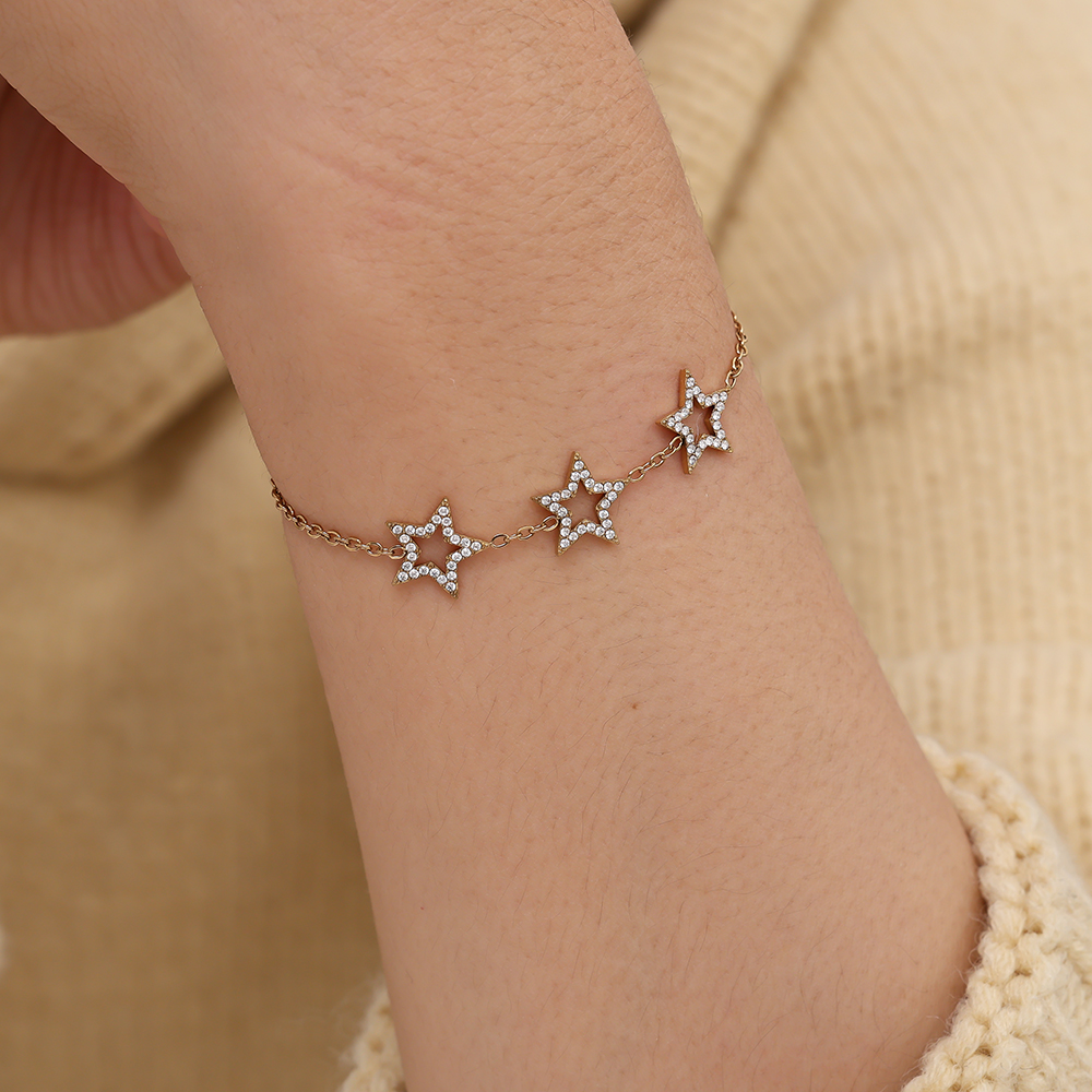 17cm Three Diamond Star stainless steel bracelet