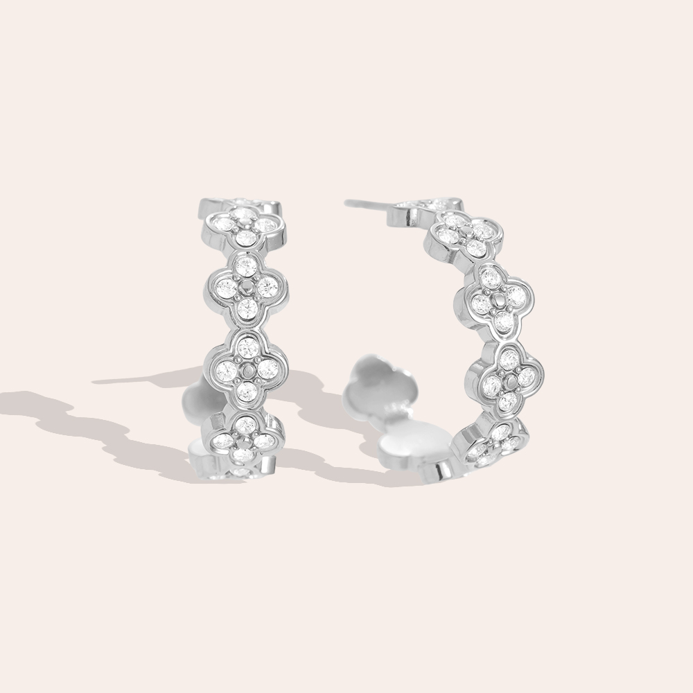 2.5cm Diamond Lucky Flower Hoop Stainless Steel Earrings        