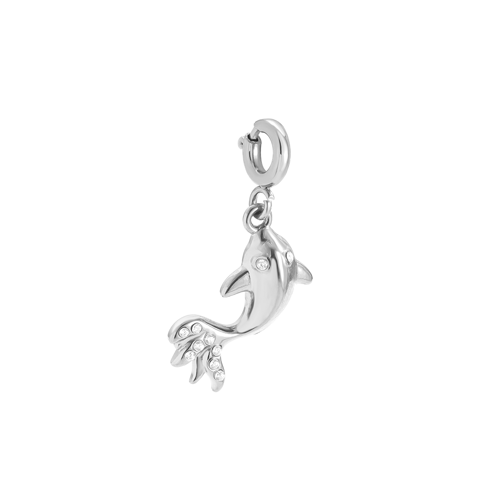 14mm Spring Clasp Diamond Fish Stainless Steel Pendant      