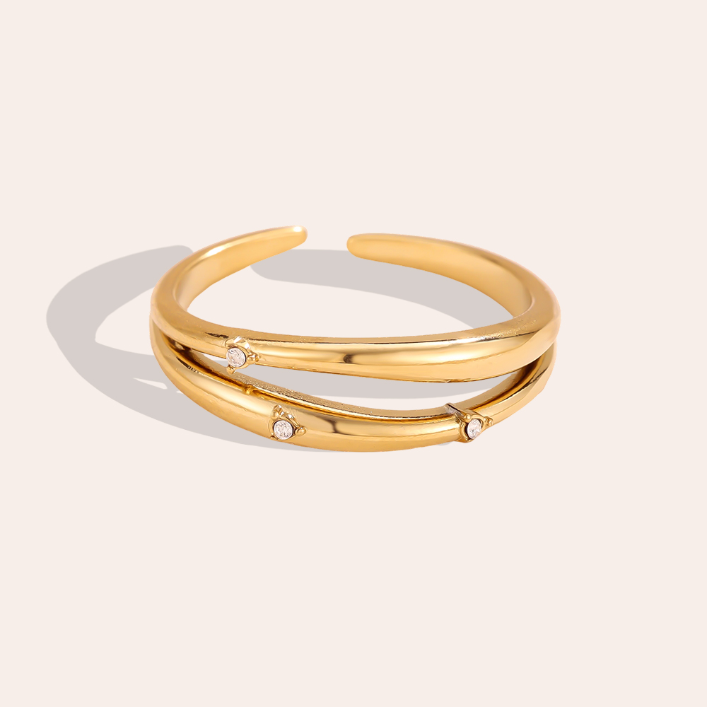 Adjustable double zirconia stainless steel ring    