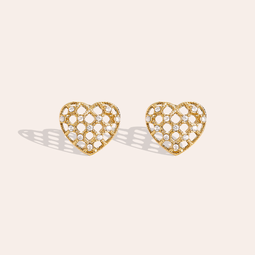 1.2cm Elegant Diamond Heart Stainless Steel Earrings      