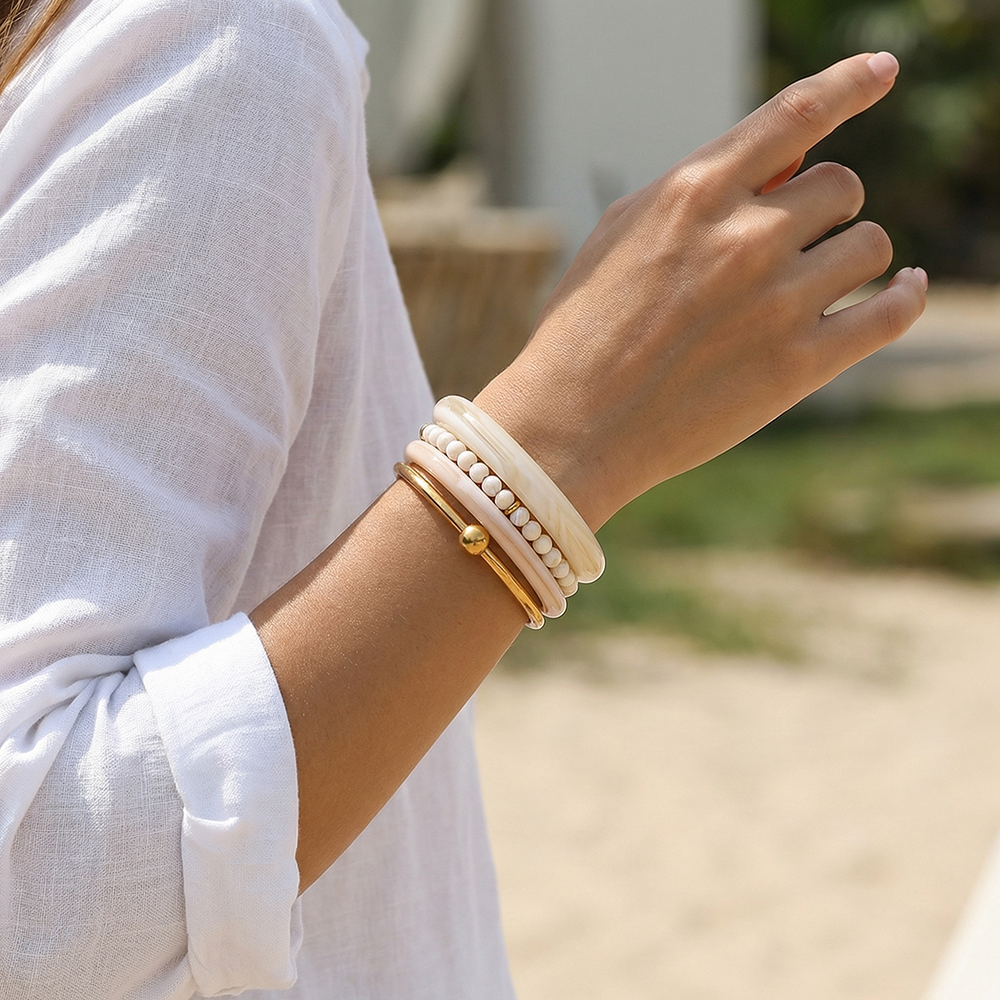 Stainless steel bangle set 6.5cm width 4 pieces acrylic 