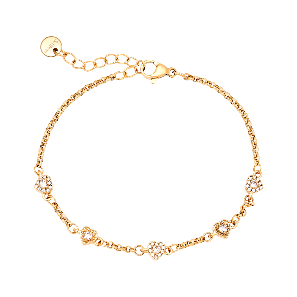 Stainless steel bracelet 17cm Multi Diamond Hearts