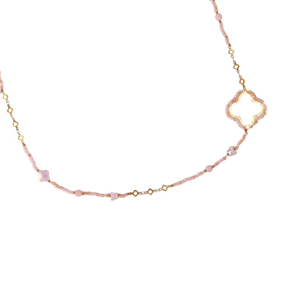 96cm cloverleaf and crystals stainless steel necklace    