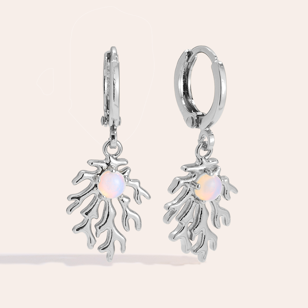 3.1cm Coral And Natural Stone Gold Plated Earrings    