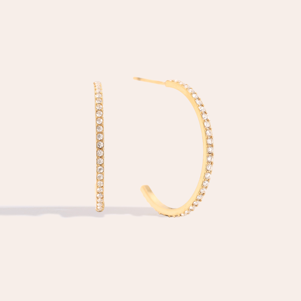 20mm Simple Diamond Half Hoop Stainless Steel Earrings        