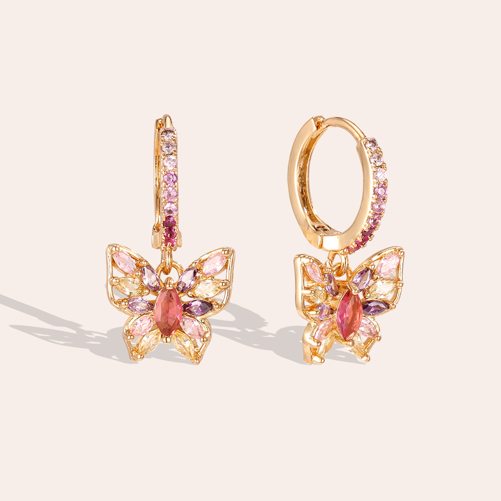 Gold-plated earrings 22mm zirconia butterfly