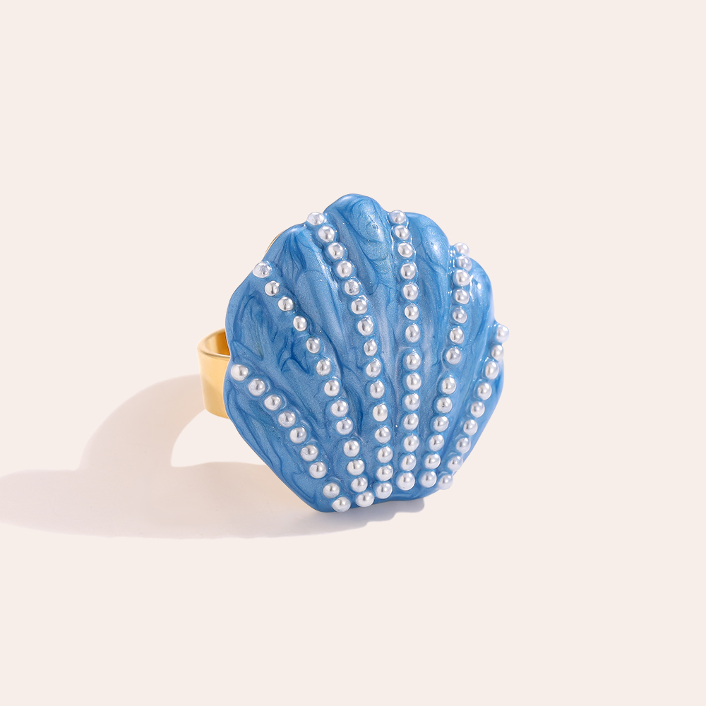 blue shell stainless steel ring    