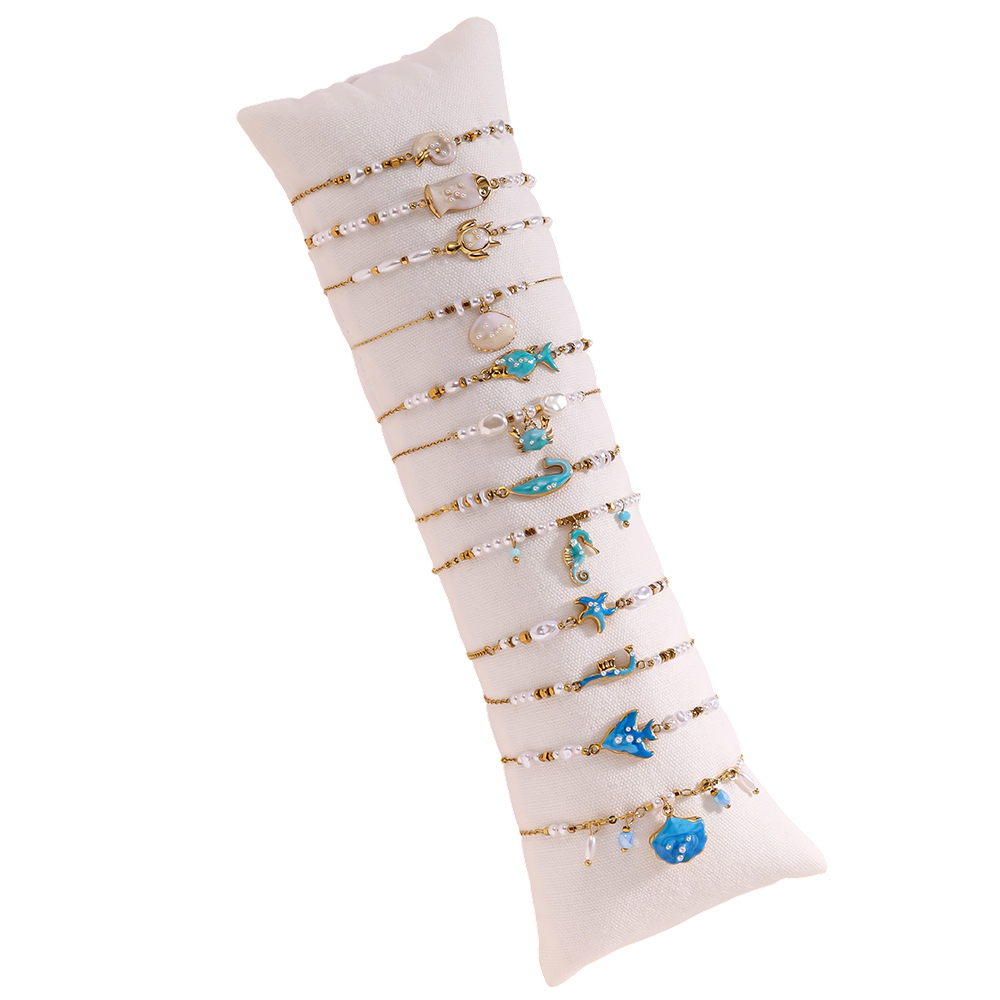 Stainless steel bracelet set 12pcs 17cm Blue Sealife 