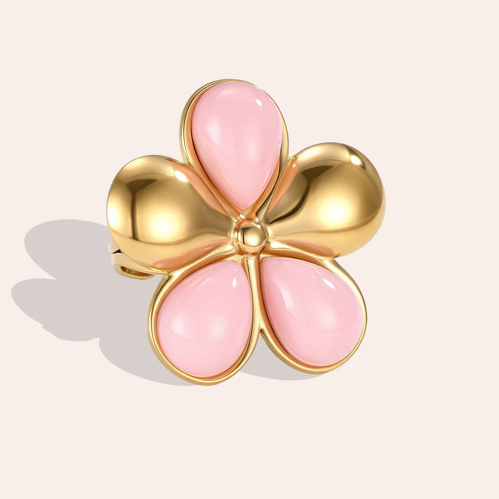 Stainless steel ring Adjustable pink flower
