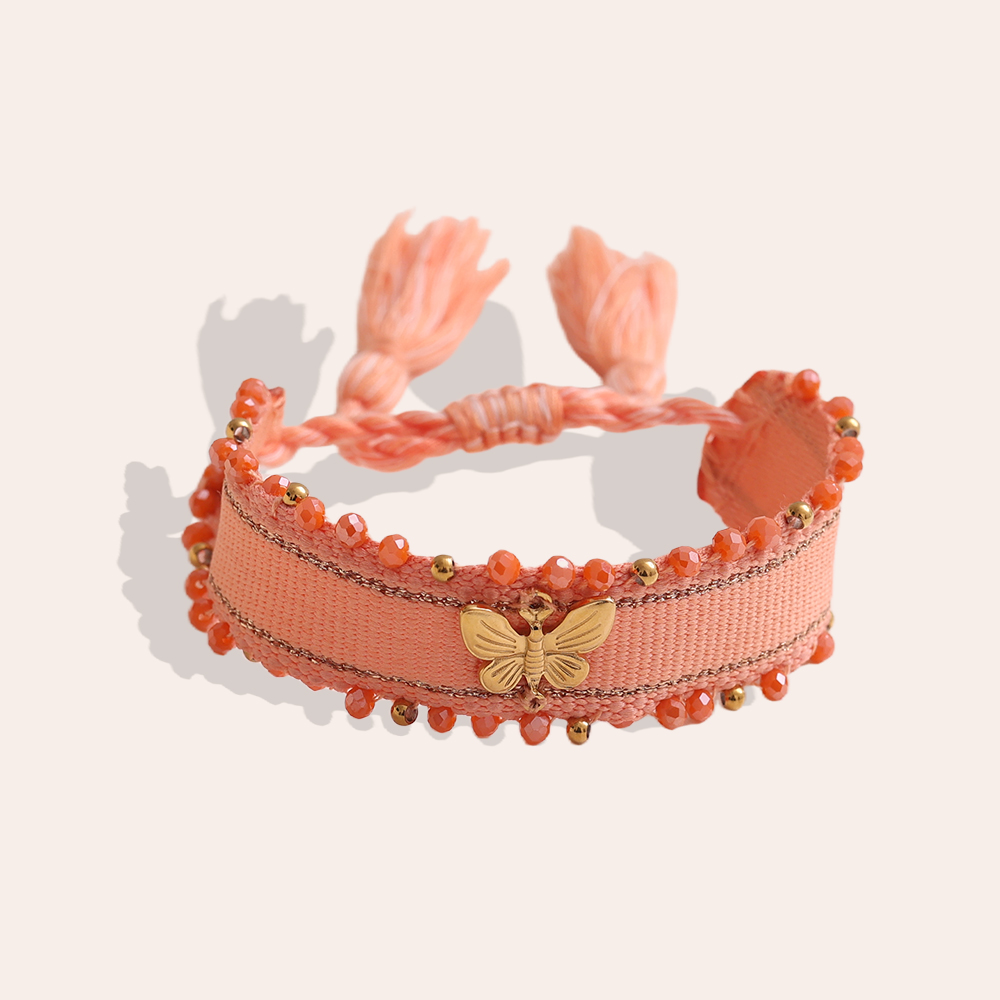 Butterfly on a polyester bag Stainless steel bracelet  