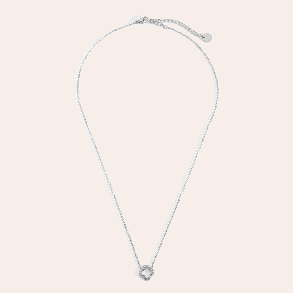 Stainless steel necklace 40cm 3D Diamond Hollow Lucky Flower