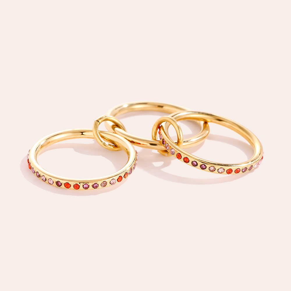 Three Layer Pink Colour Gradient Diamond Stainless Steel Ring     Three Layer Pink Colour Gradient Diamond Stainless Steel Ring