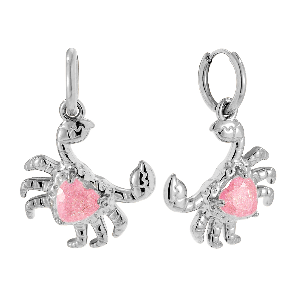3.3cm Crab And Diamond Stainless Steel Earrings        
