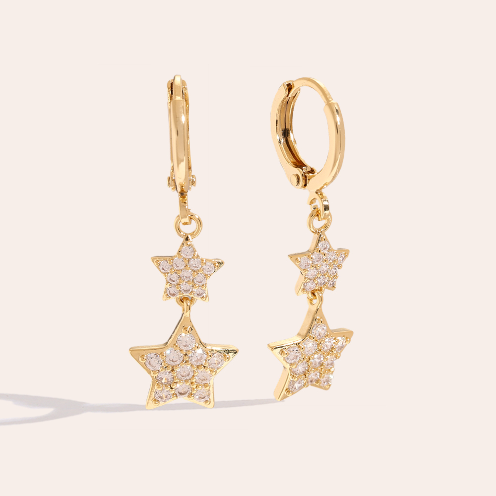 Two Sparkling Diamond Stars Gold-plated Earrings  