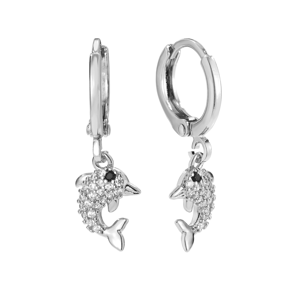 25mm Cute Dolphin Diamond Gold Plated Earrings
