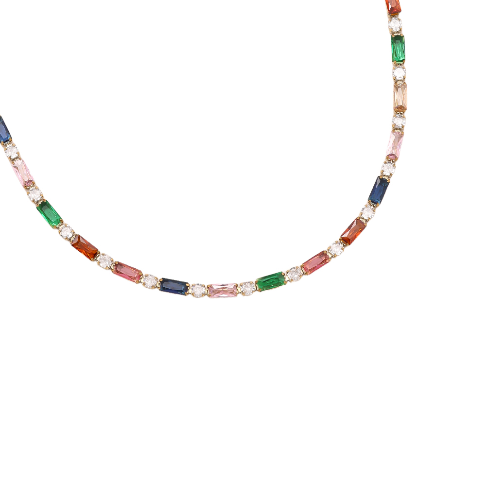 40cm Multi Colour Diamond Stainless Steel Necklace   