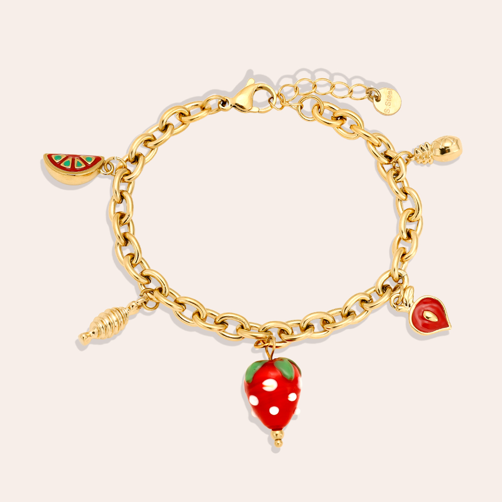 18cm Strawberry Heart stainless steel bracelet