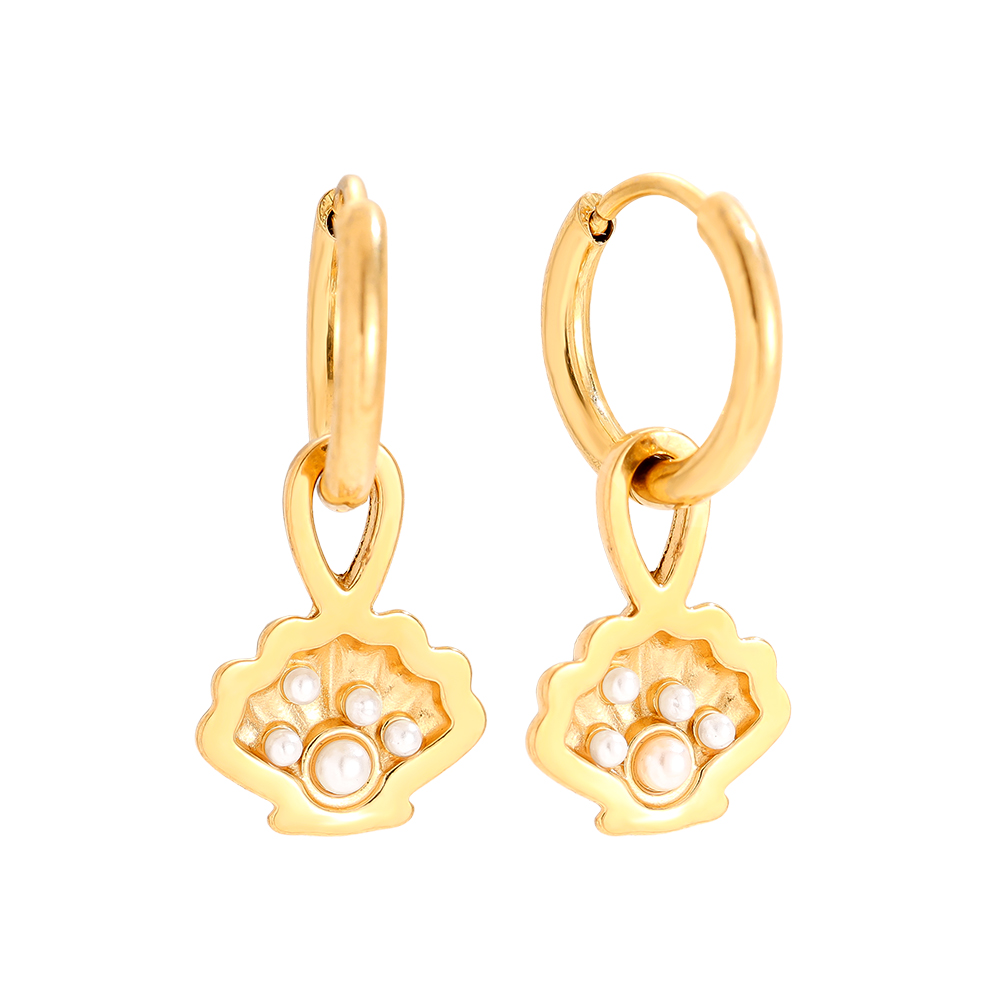 2.3cm Shell And Pearl Stainless Steel Earrings    
