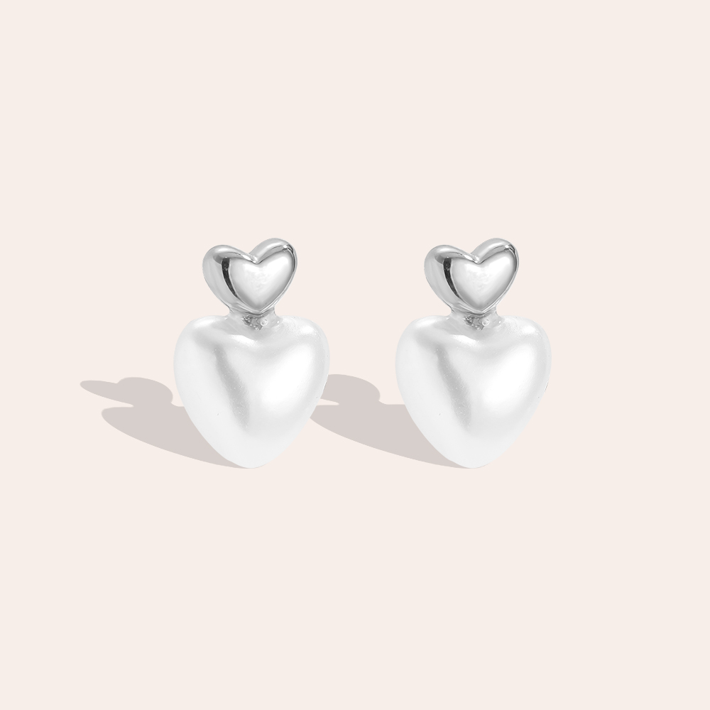 1cm Pearly Heart stainless steel earrings        
