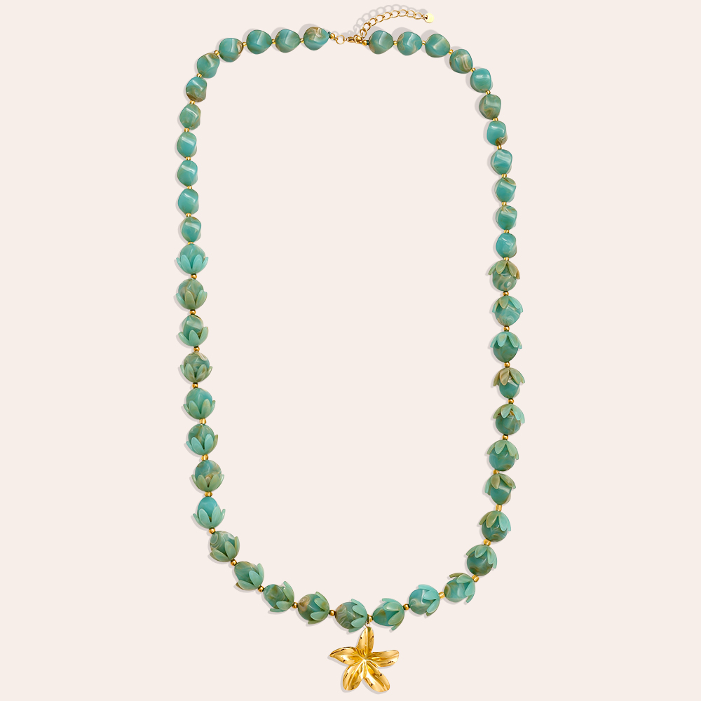 91cm Resin Flower Chain Stainless Steel Necklaces   