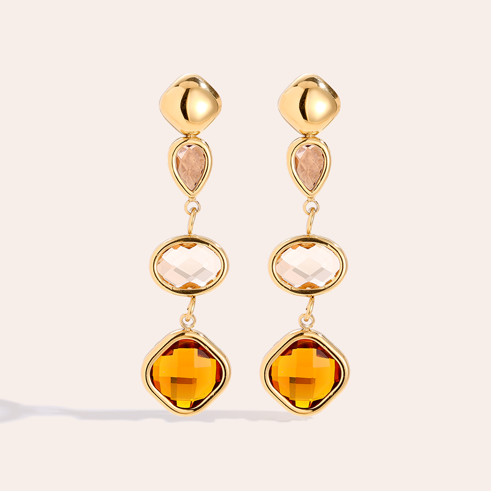 1*4cm Colourful Glass Stainless Steel Earrings        