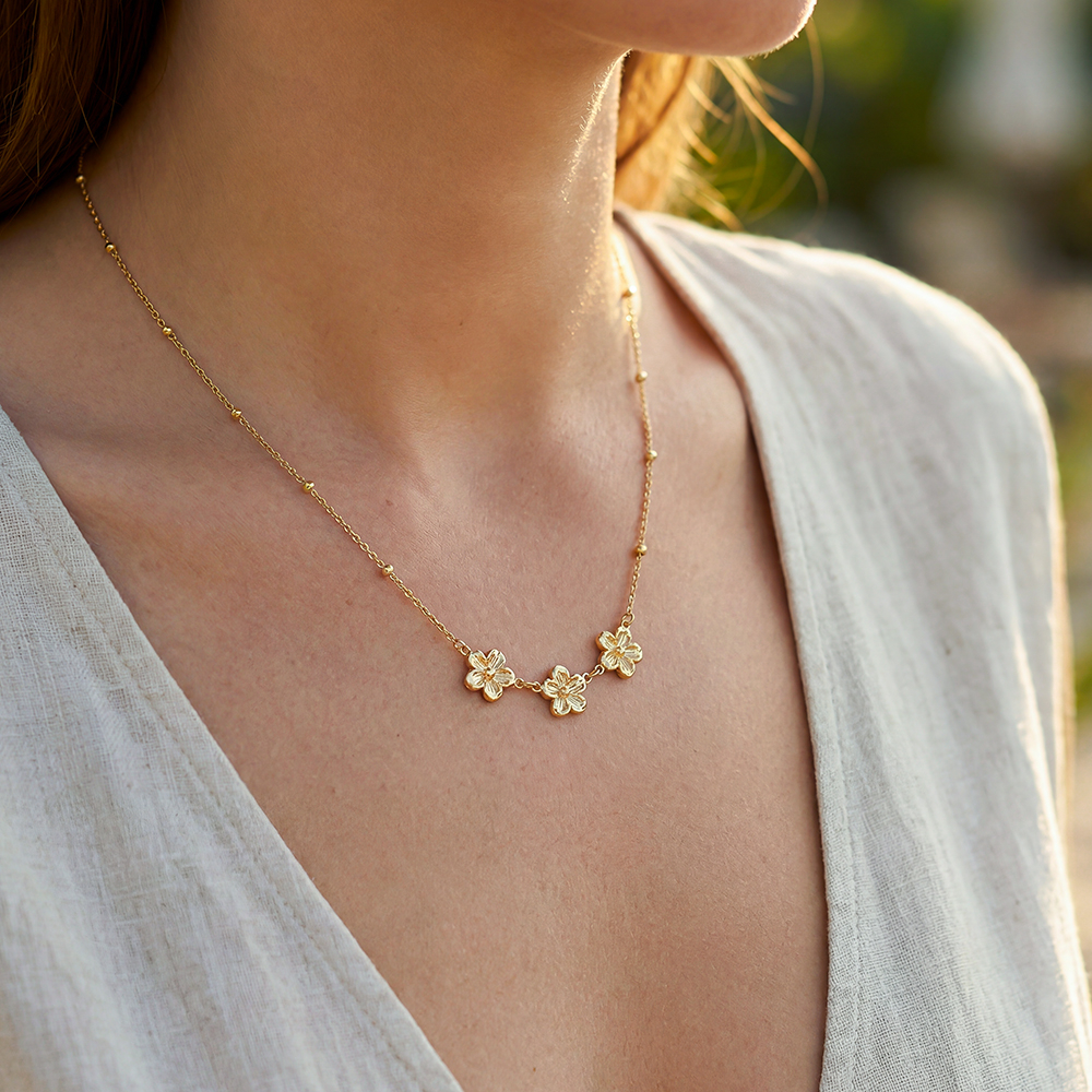 42cm mini stainless steel flower necklace