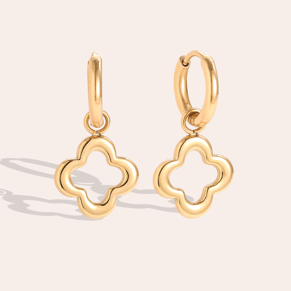 12*17mm Simple Luckly Flower stainless steel earrings        