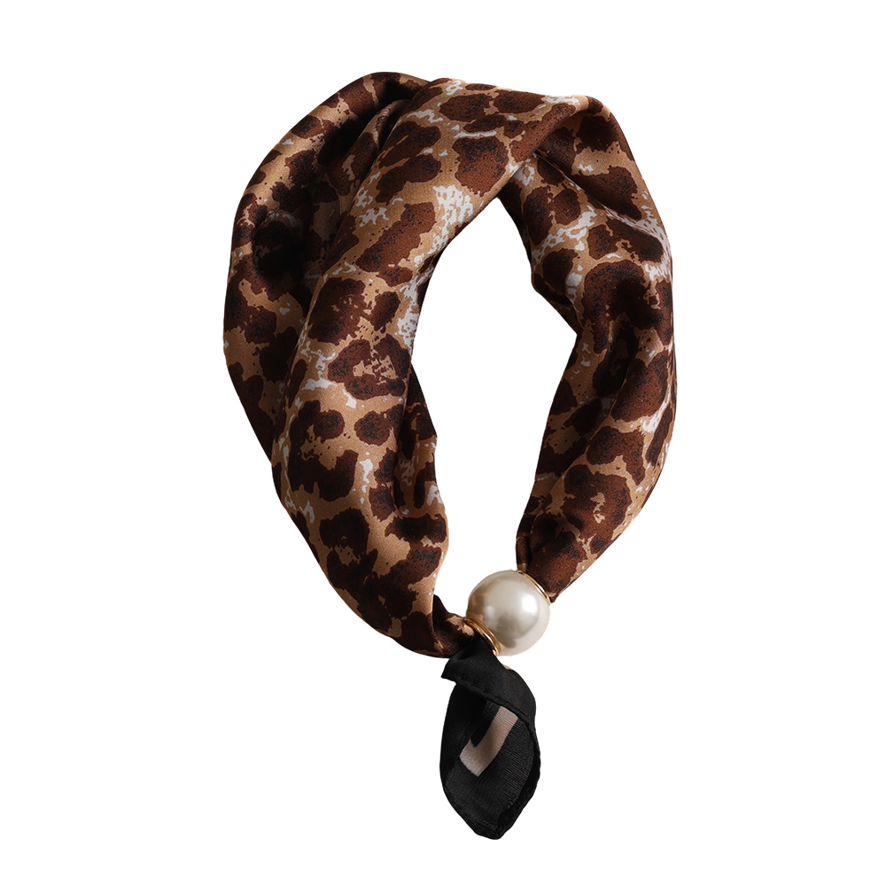 43cm brown leopard print beaded scarf  