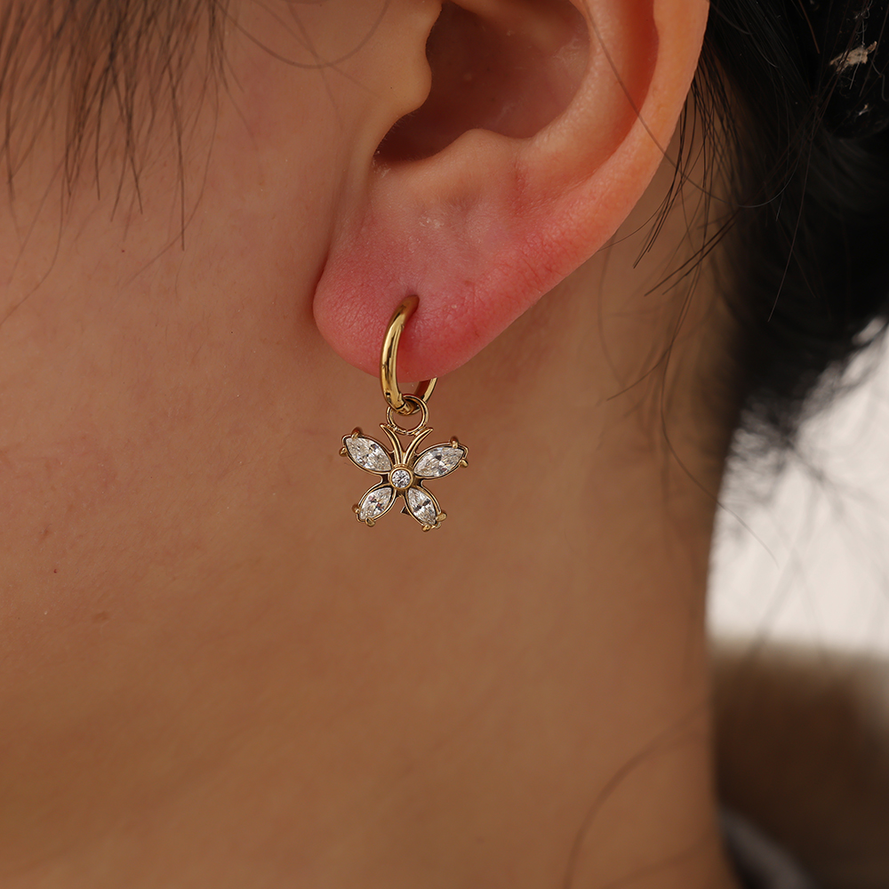 2cm zirconia butterfly stainless steel earrings    