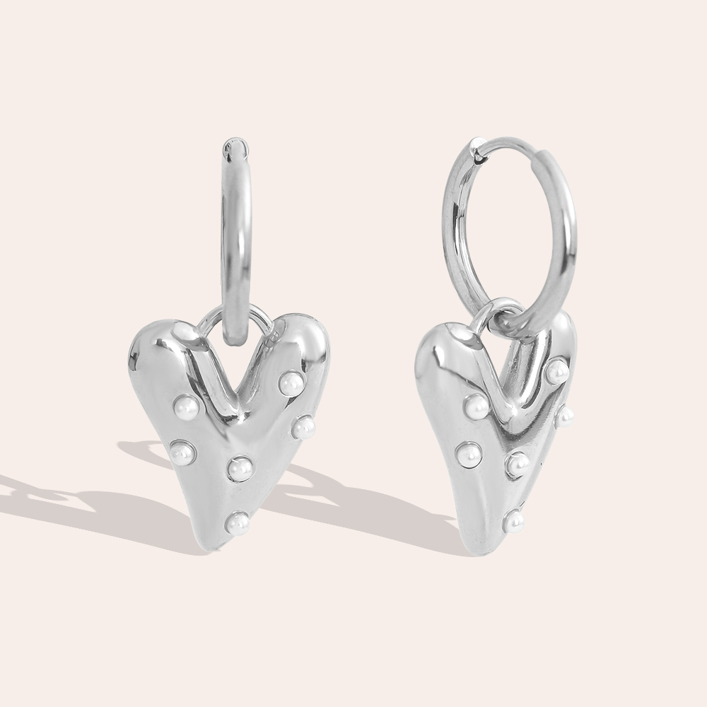 3cm heart with small beads stainless steel earrings     