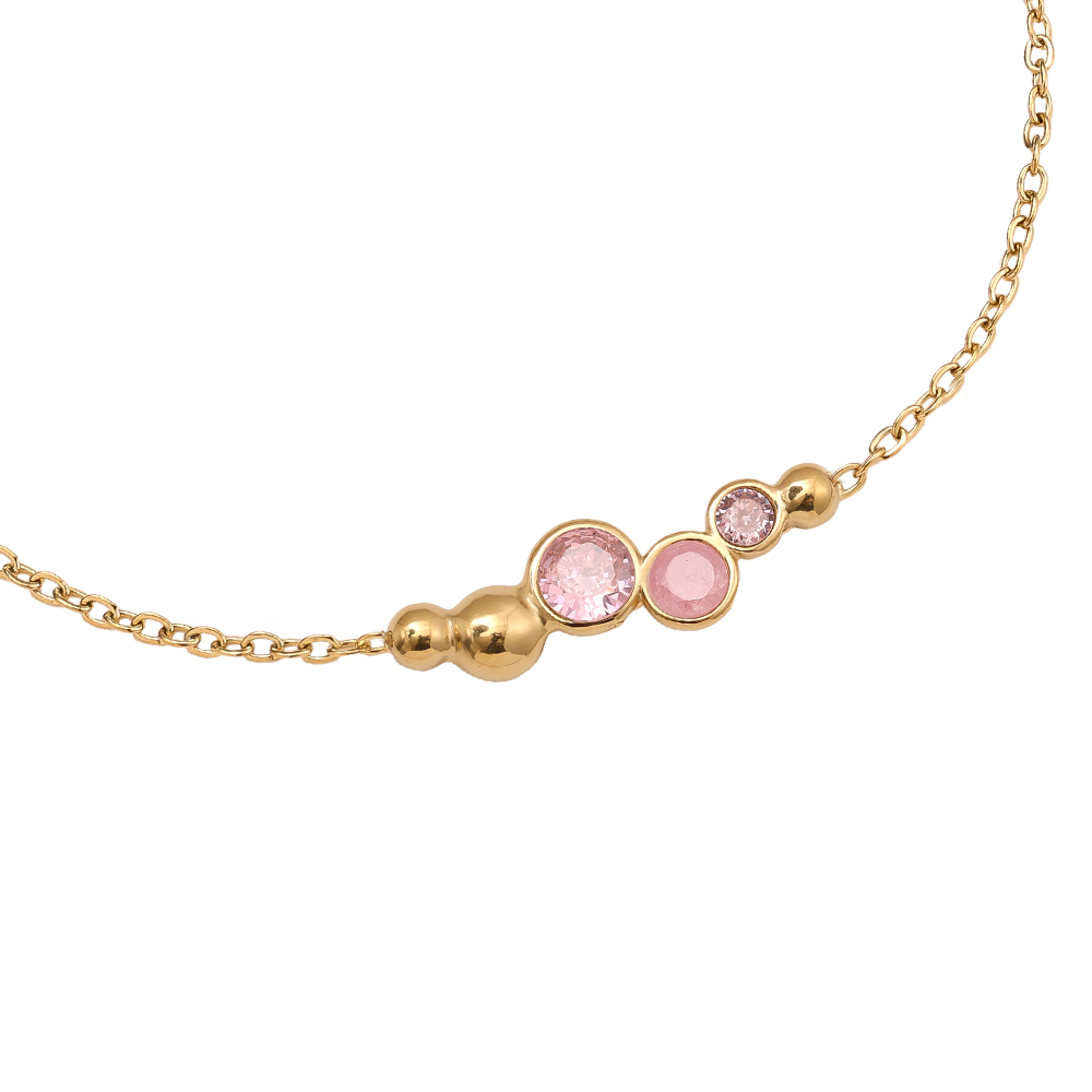 17cm Pink Round Diamond Stainless Steel Bracelet      