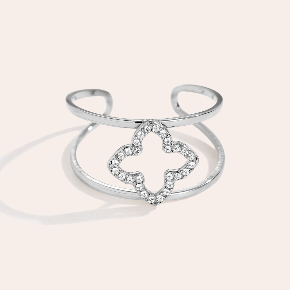 Sparkling Lucky Flower stainless steel ring    