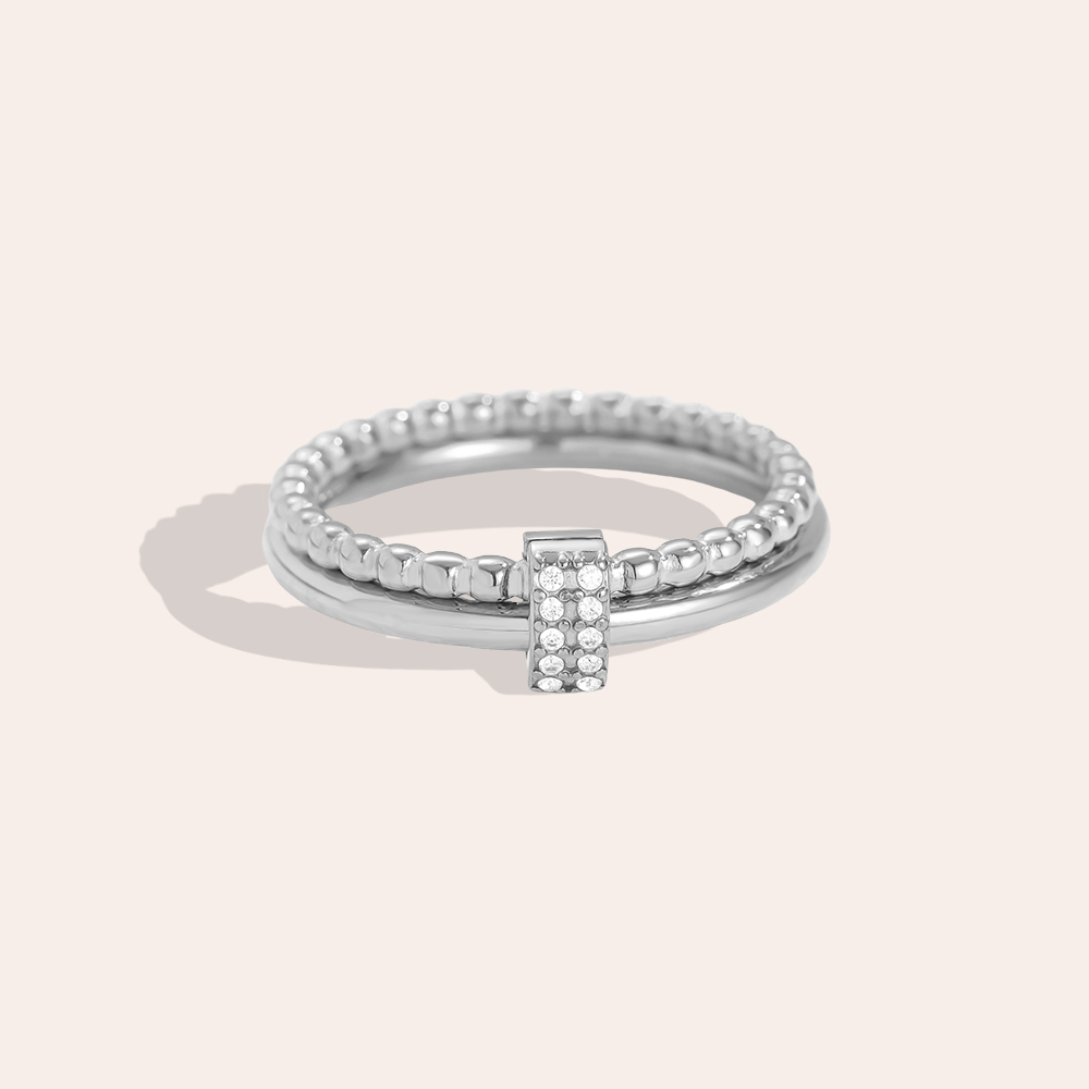Adjustable double-layered zirconia stainless steel ring    